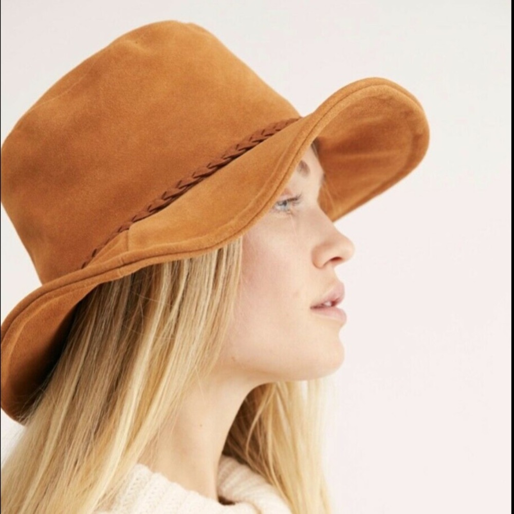 Free People Tennessee Rancher Hat brown tan Suede Braided - Picture 2 of 6